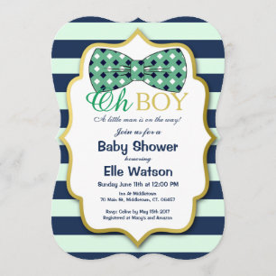 Bjukbordsinbjudningar till Teal och Navy Bowtie Ba Inbjudningar