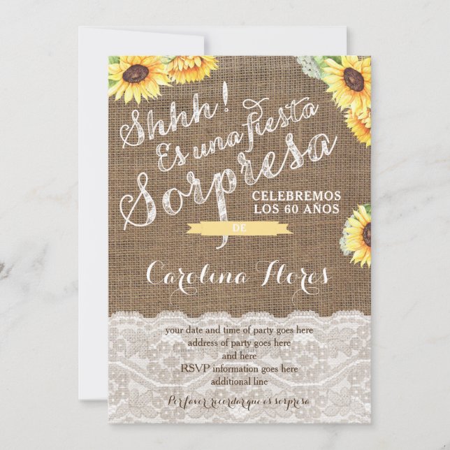 Bjukfiskar para fiesta sorpresa con girasol inbjudningar (Framsida)