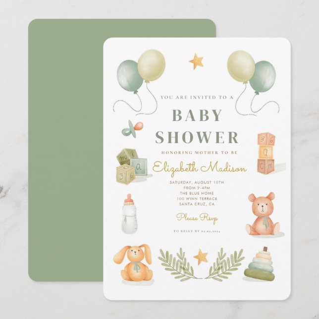 Bjukinbjudan till Baby Leksak-babykläder för cute- Inbjudningar (Fram/baksida)