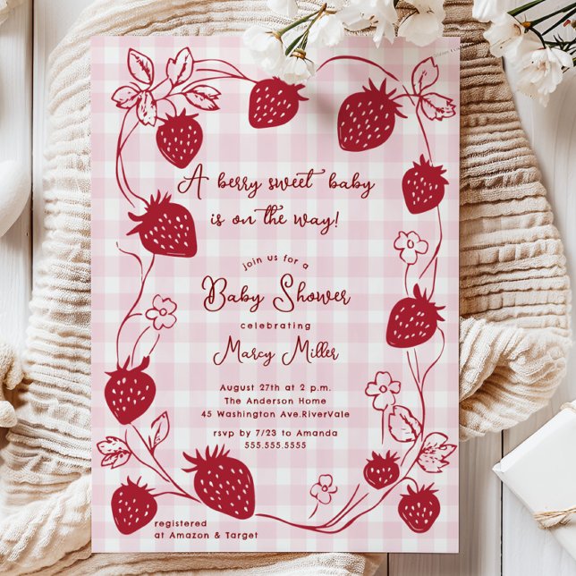 Bjukinbjudan till Berry Sweet Strawberry Baby Show Inbjudningar (Skapare uppladdad)