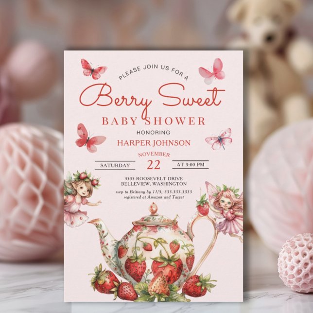 Bjukinbjudan till Berry Sweet Strawberry Baby Show Inbjudningar (Skapare uppladdad)
