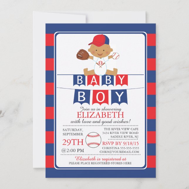 Bjukinbjudan till Cute Baseball Boys Baby Shower Inbjudningar (Framsida)