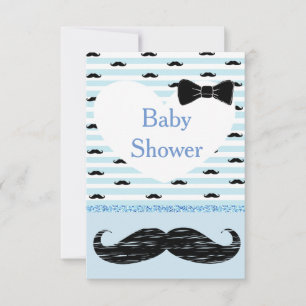 Bjukinbjudan till Cute Blue Pojke Mustache Baby Sh Inbjudningar