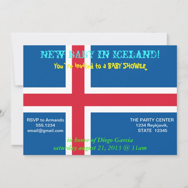 Bjukskidinbjudan med Flagga av Island Inbjudningar (Framsida)