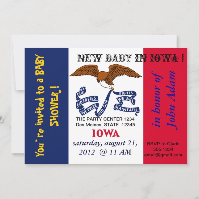 Bjukstöldsinbjudan med Flagga av Iowa Inbjudningar (Framsida)
