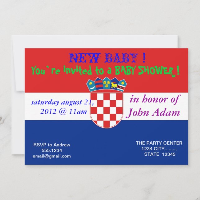 Bjukstöldsinbjudan till Flagga i Kroatien Inbjudningar (Framsida)