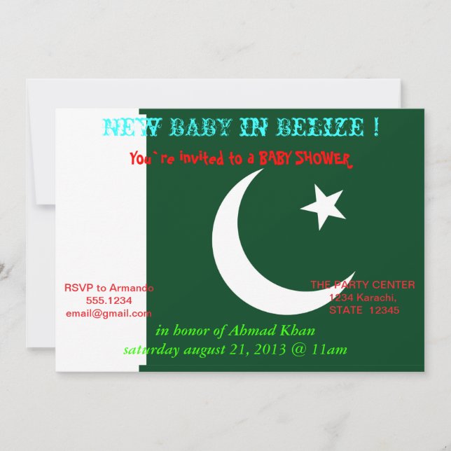 Bjukstöldsinbjudan till Flagga i Pakistan Inbjudningar (Framsida)