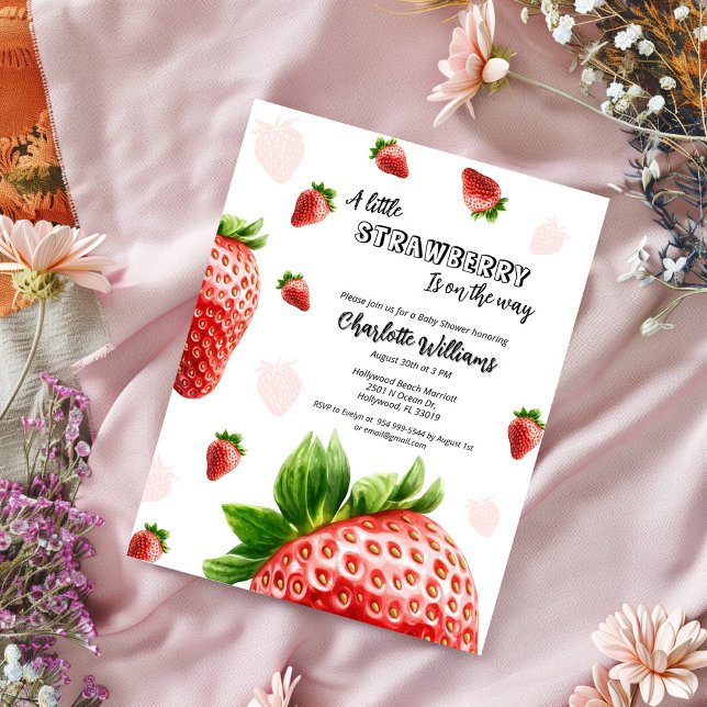 Bjukstömningsinbjudan - lite jordgubbsbär inbjudningar (Baby shower Strawberry)