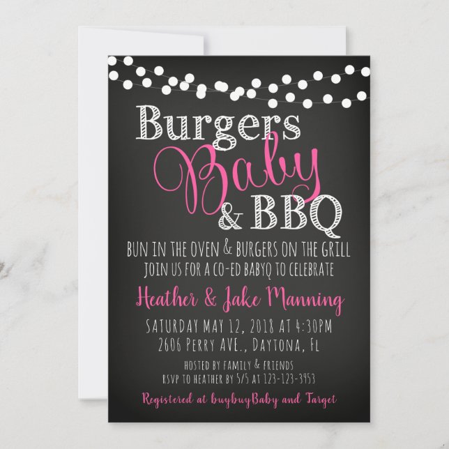 BK Burgers Baby Coed GirlG Baby Shower-inbjudan Inbjudningar (Framsida)