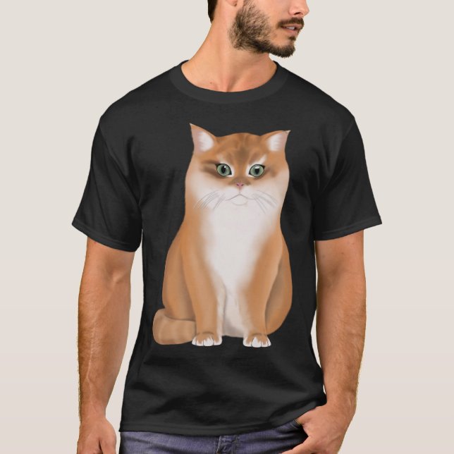 BKH British Kort Hair Cat Black Golden Shaded T Shirt (Framsida)
