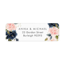 Bkush & Navy Blommigt Bröllop Returadress Etikett