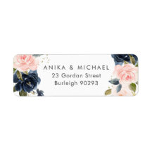 Bkush & Navy Blommigt Bröllop Returadress