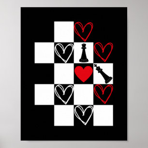Bl&W för Valentines day i schackbrädet Poster