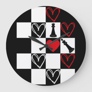 Bl&W för Valentines day i schackbrädet Stor Klocka