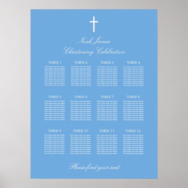 Blå 12 bord dop namngivning placeringskartskylt poster (Framsidan)