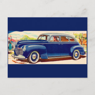 blå 1941 Plymouth Vykort