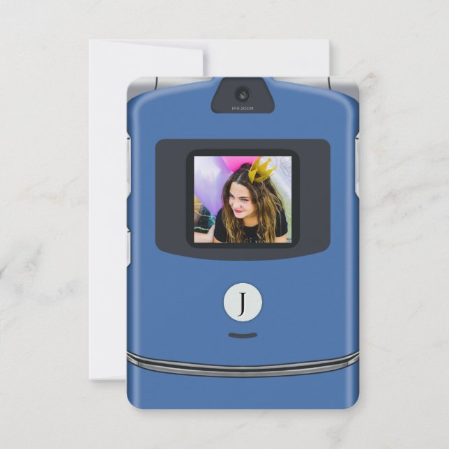 Blå 2000-tals Flip-telefon Födelsedag Inbjudningar (Framsida)