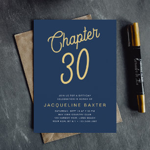 Blå 30års födelsedag Guld-skript 30års födelsedag Inbjudningar