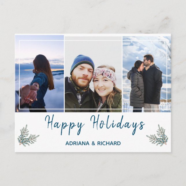 Blå 3-fotojul, Helgdag Vykort (Framsida)