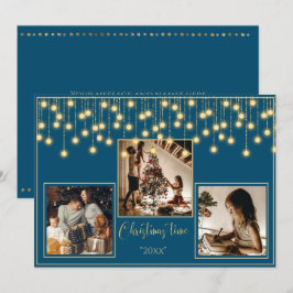 Blå 3 foton, jultid, Helgdag Julkort