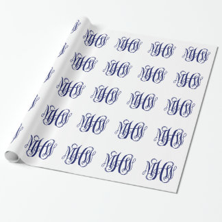 Blå 3-Initialer Vine-skript, Monogram DIY BG Presentpapper