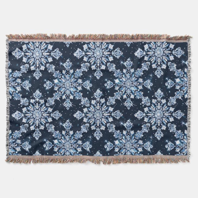 Blå 3d snöflingor filt (Framsidan)