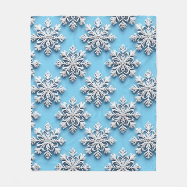 Blå 3d snöflingor fleecefilt (Framsidan)