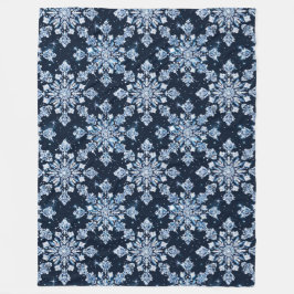 Blå 3d-snöflingor fleecefilt