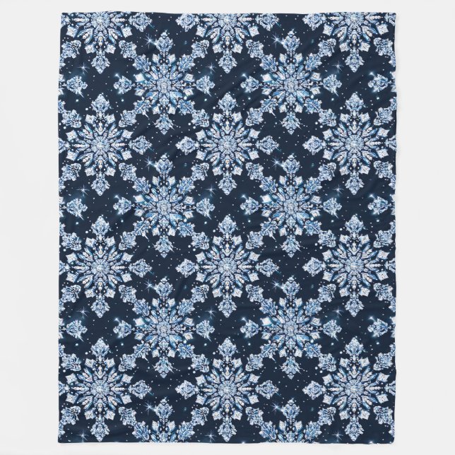 Blå 3d-snöflingor fleecefilt (Framsidan)