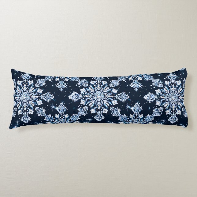 Blå 3d-snöflingor kroppskudde (Framsidan)