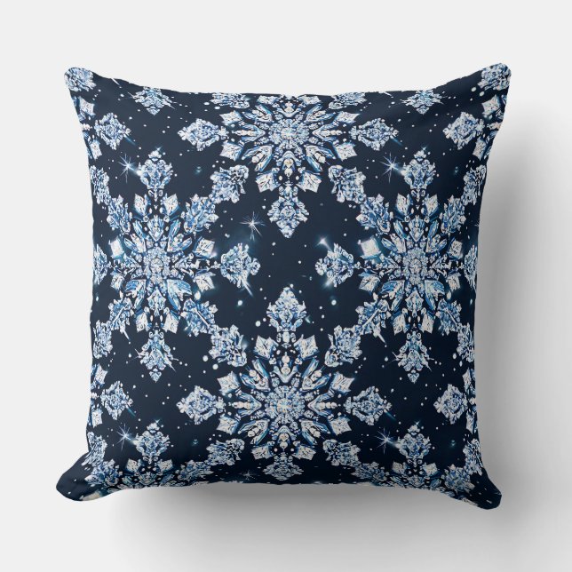 Blå 3d snöflingor kudde (Framsida)