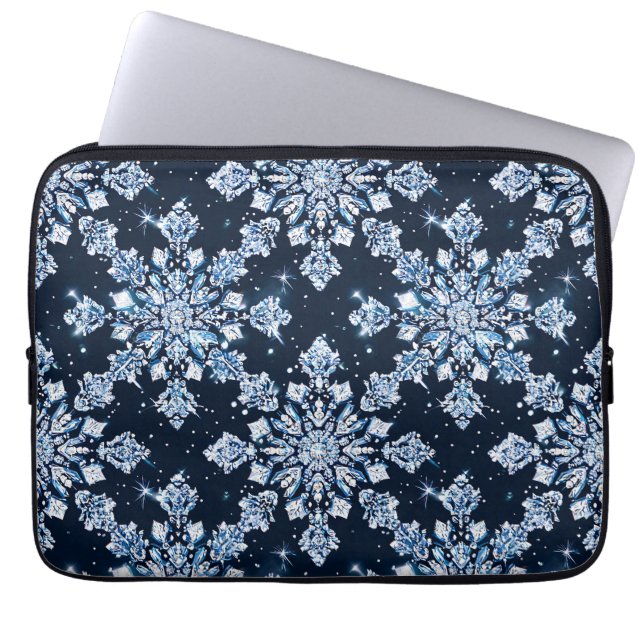 Blå 3d-snöflingor laptop fodral (Framsidan)