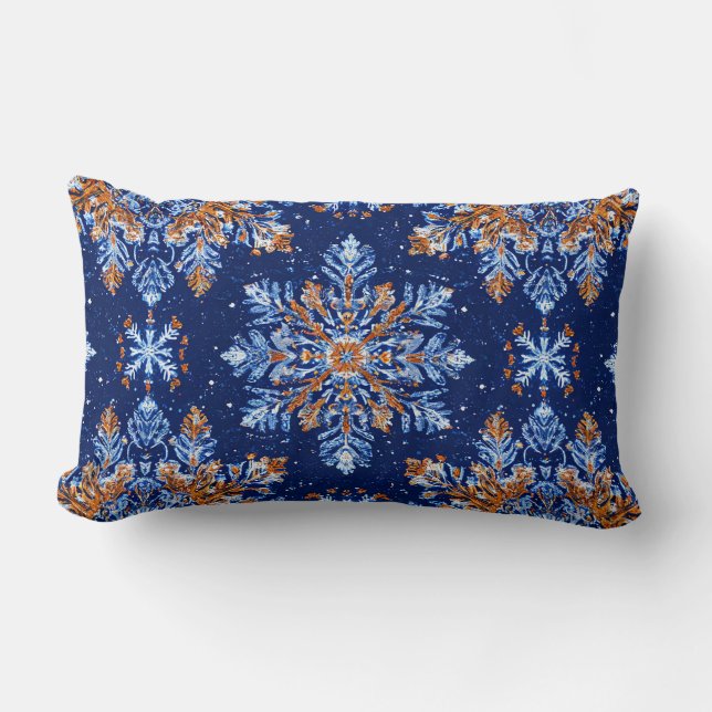 Blå 3d snöflingor lumbarkudde (Framsida)