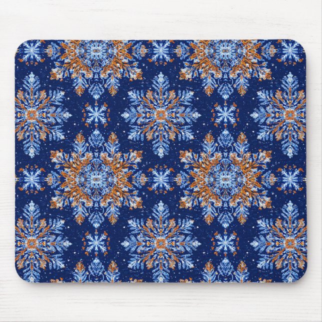 Blå 3d snöflingor musmatta (Framsidan)