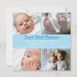 Blå 4 foton - födelsemeddelande meddelande