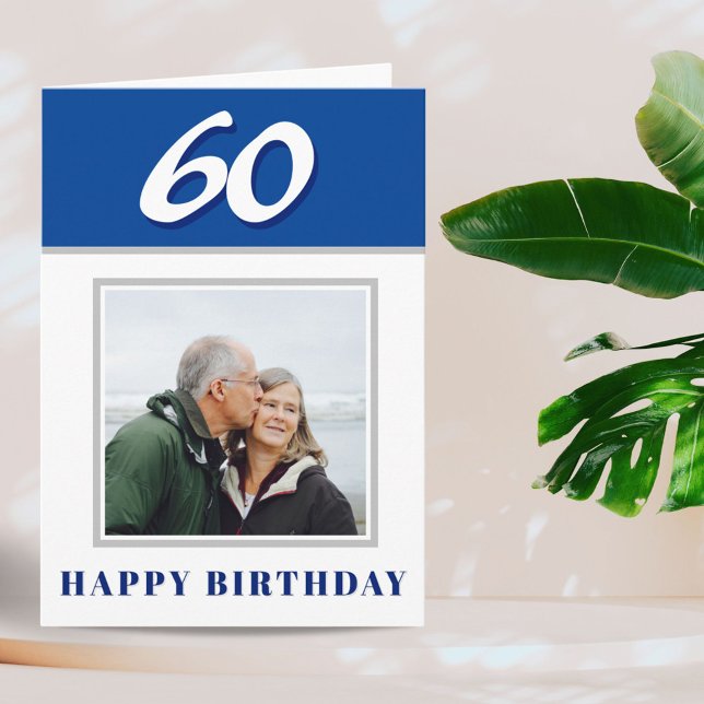 Blå 60-årsdag Anpassad Foto Personlig Kort (Skapare uppladdad)