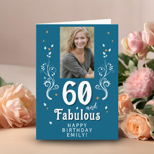 Blå 60 & fantastisk lövverk 60-års födelsedagsfoto kort
