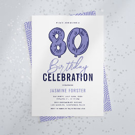 Blå 80:e Födelsedagsfesten Inbjudningar