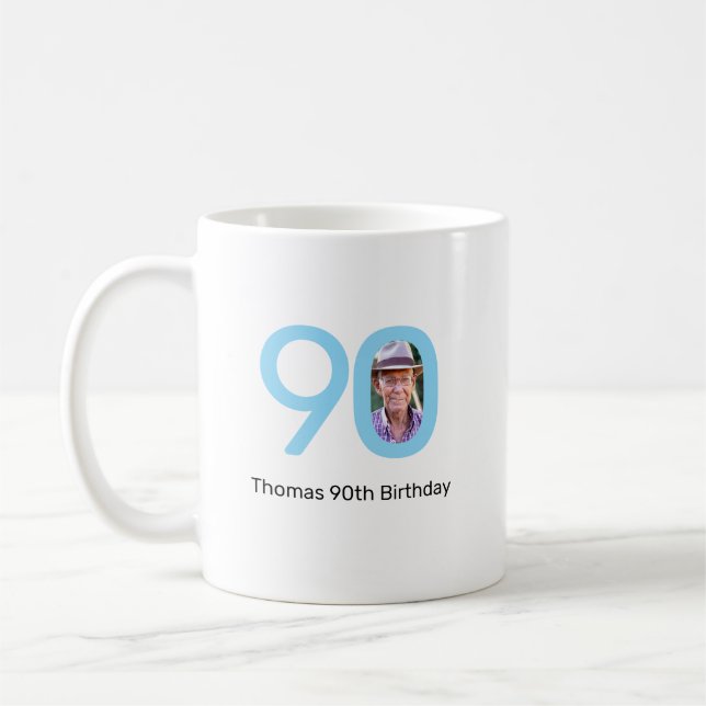 Blå 90-årsdag Anpassad Foto Kaffemugg (Vänster)