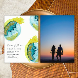 Blå Abstrakt Akvarell Konst Unikt Foto Bröllop Inbjudningar