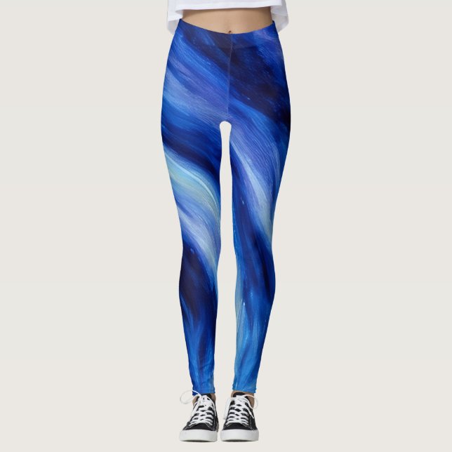 Blå Abstrakt Art Vatten Flow Leggings (Framsida)