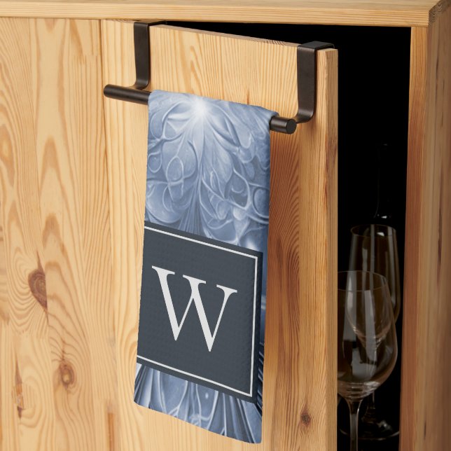 Blå Abstrakt, blommande monogram Towel Kökshandduk (Thirds Fold)