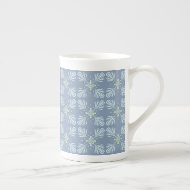 Blå Abstrakt Blommönster Benporslin Mugg (Höger)