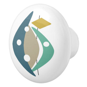 Blå Abstrakt Boomerangs Midhundsmodern Knopp