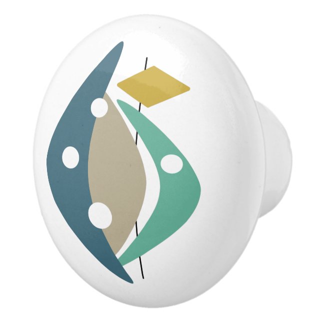 Blå Abstrakt Boomerangs Midhundsmodern Knopp (Höger)