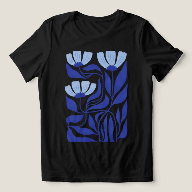 Blå Abstrakt Dam T-Shirt Med Blommotiv (Design Framsida)