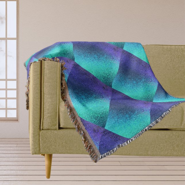 Blå Abstrakt Diamond Mönster Filt (Blue Abstract Diamond Pattern Throw Blanket)