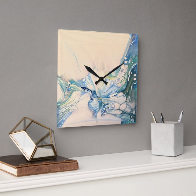 Blå Abstrakt Fyrkantig Klocka (Kontor)