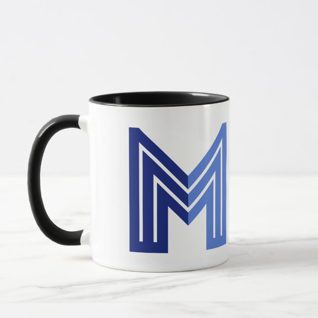 Blå Abstrakt Geometrisk M  Mugg (Vänster)