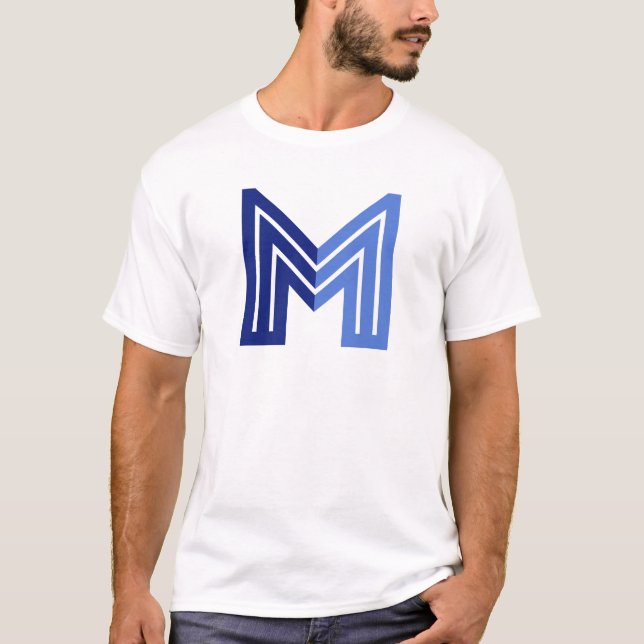 Blå Abstrakt Geometrisk M  T Shirt (Framsida)